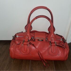 Chloe Paddington barrel Shoulder Bag Red orange Leather Silver hardware- NO LOCK
